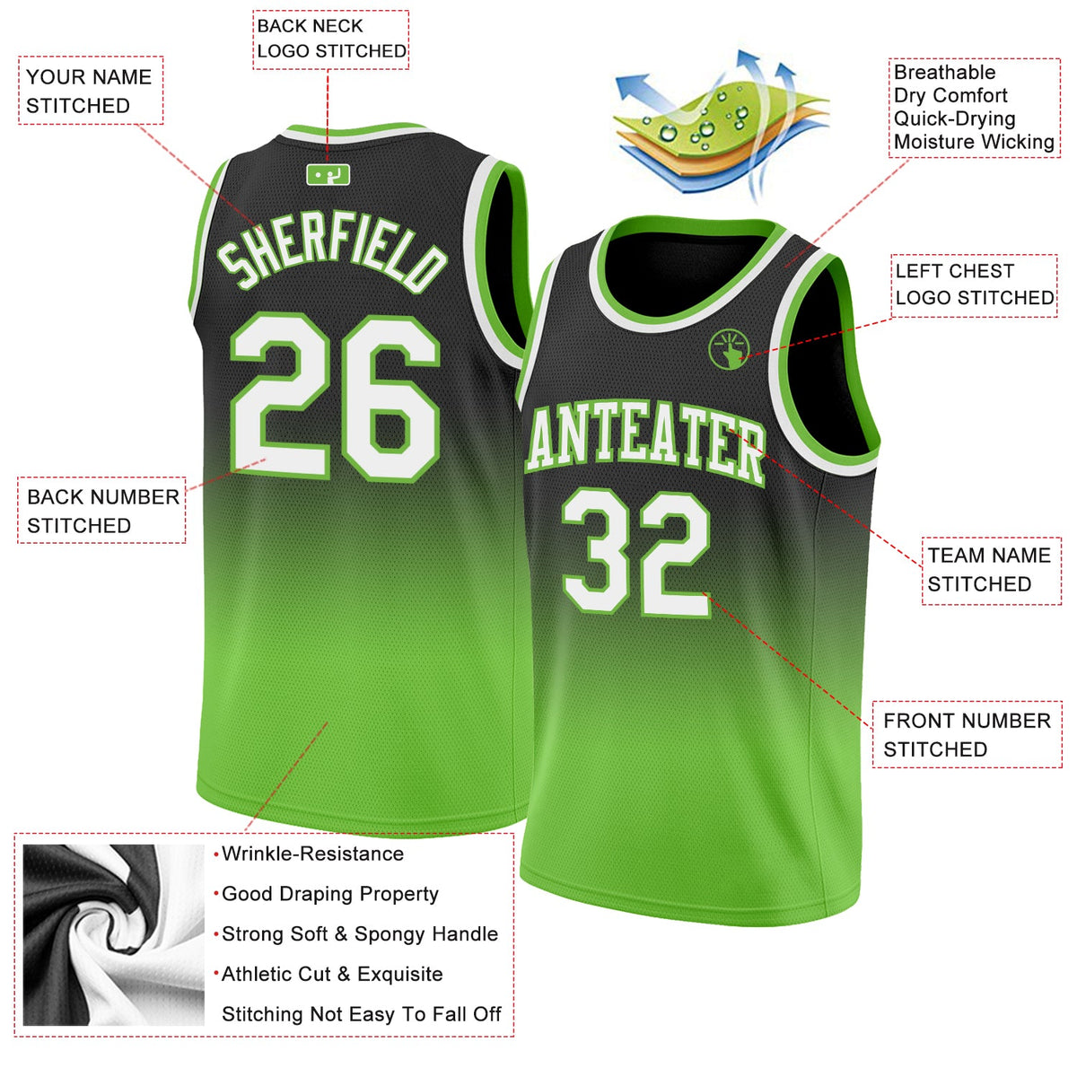 Custom Navy White-Neon Green Authentic Fade Fashion Basketball Jersey Limited