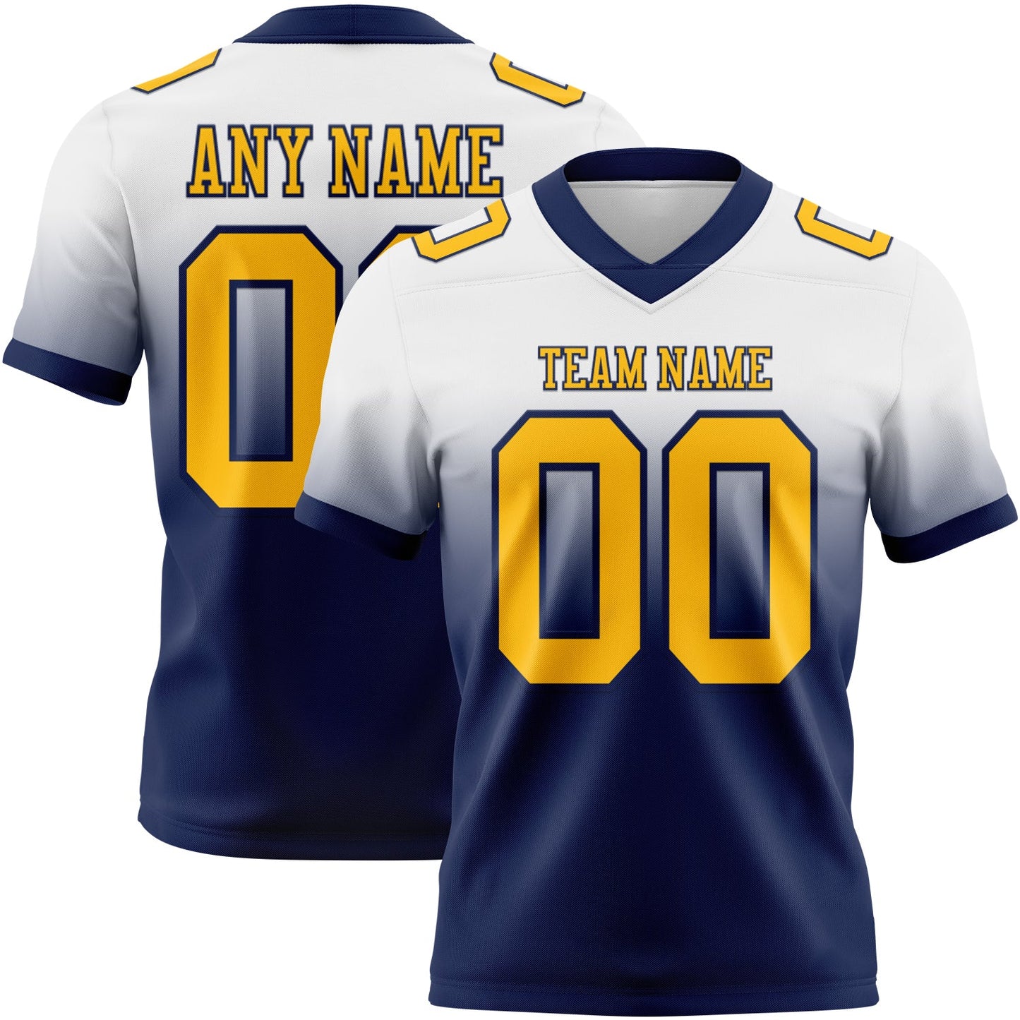 Custom White Gold-Navy Authentic Fade Fashion Football Jersey