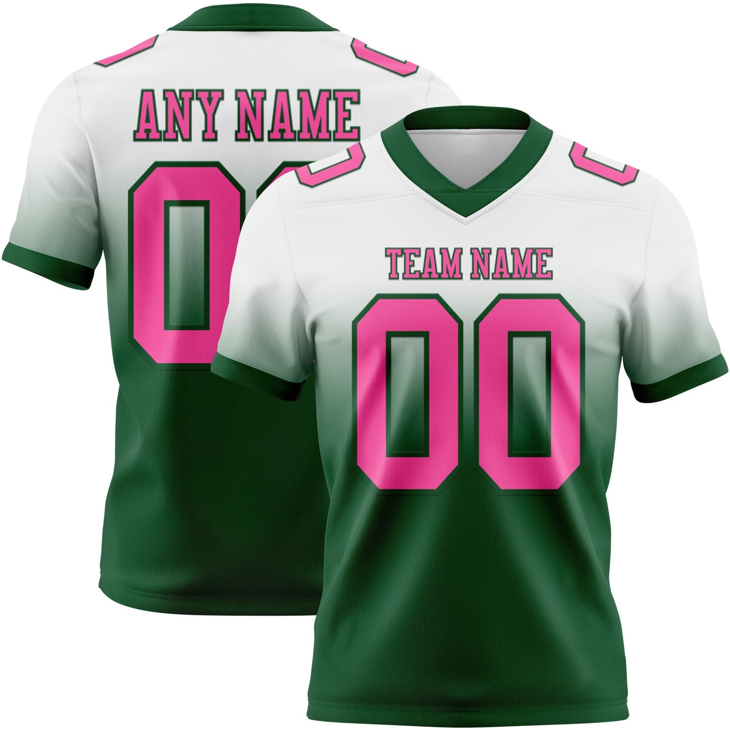 Custom White Pink-Green Authentic Fade Fashion Football Jersey
