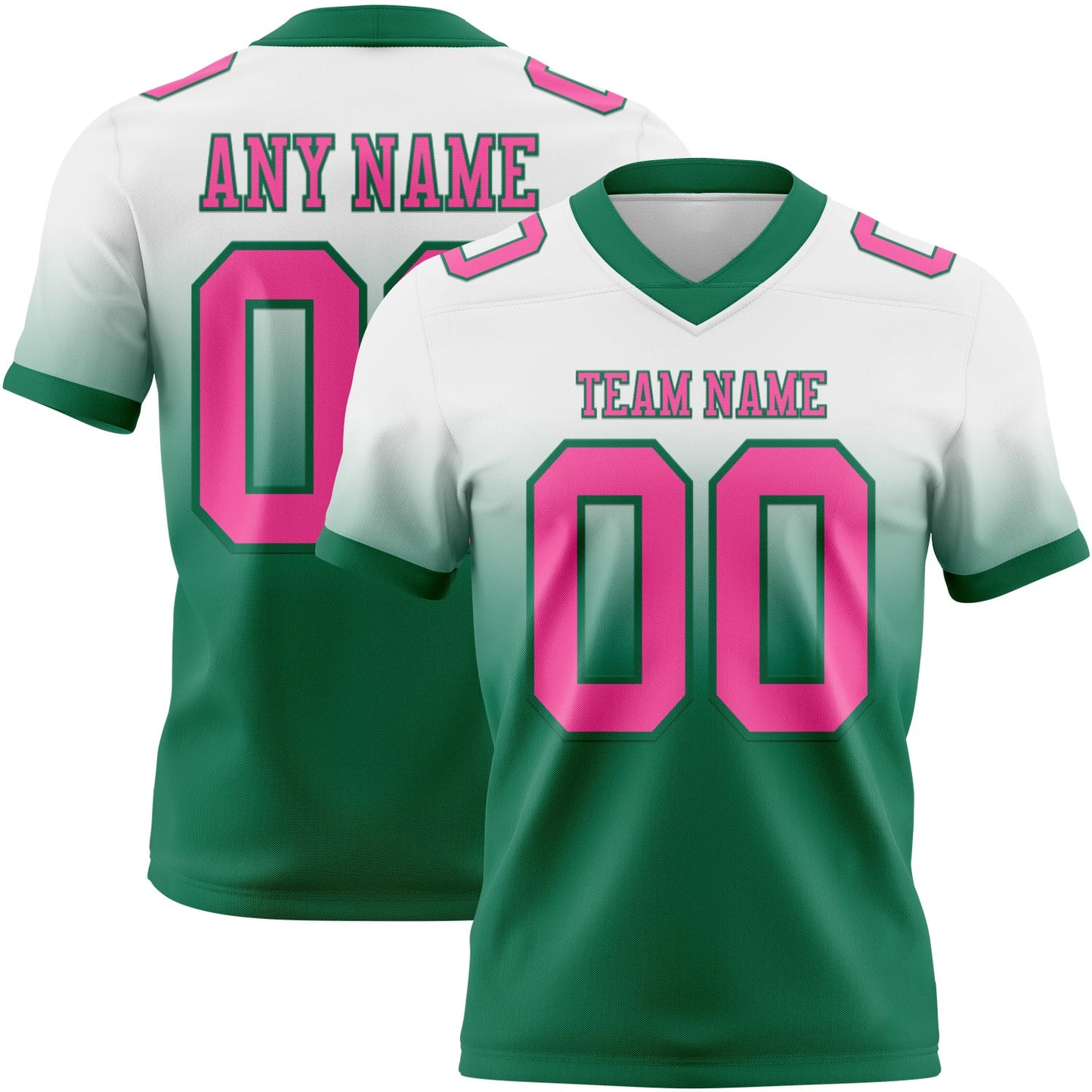 Custom White Pink-Kelly Green Authentic Fade Fashion Football Jersey