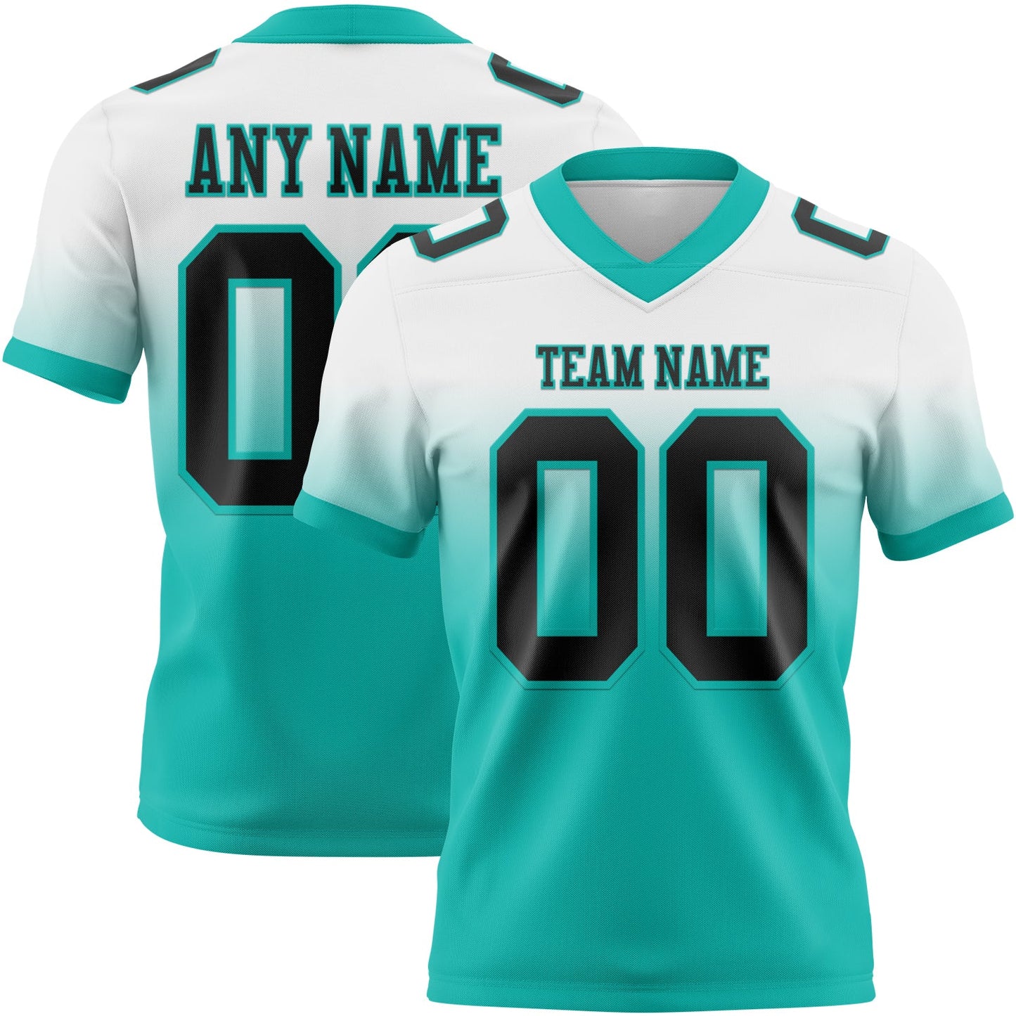 Custom White Black-Aqua Authentic Fade Fashion Football Jersey