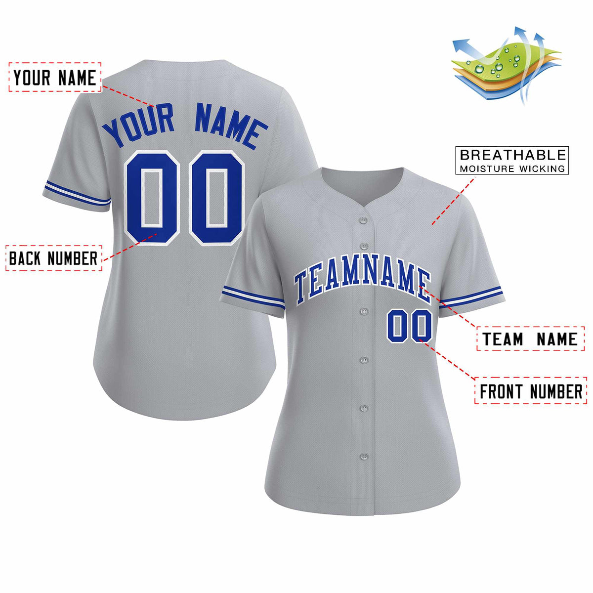 Custom Gray Royal White Classic Style Baseball Jersey for Women Limited