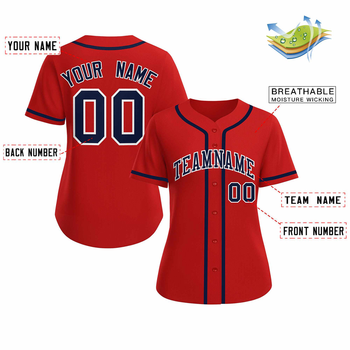 Custom Red Navy White Classic Style Baseball Jersey for Women Limited