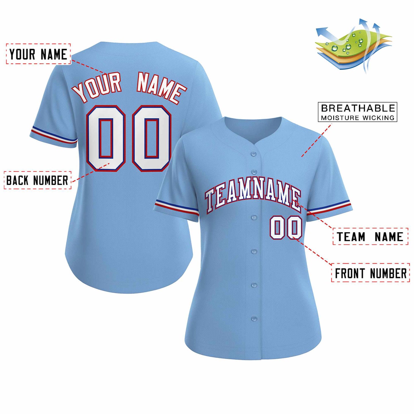 Custom Light Blue White Royal Classic Style Baseball Jersey for Women Limited