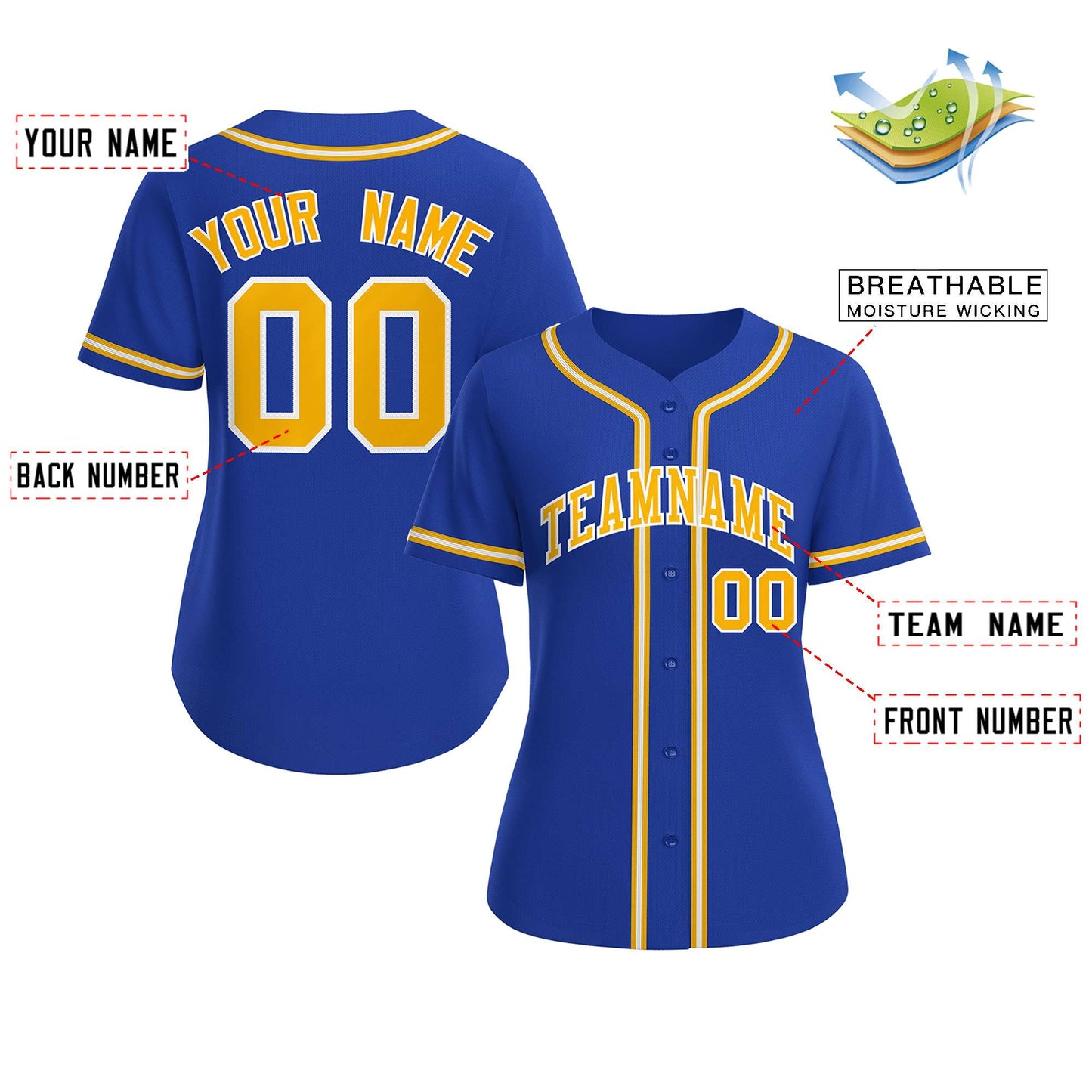 Custom Royal Gold-White Classic Style Baseball Jersey For Women Limited