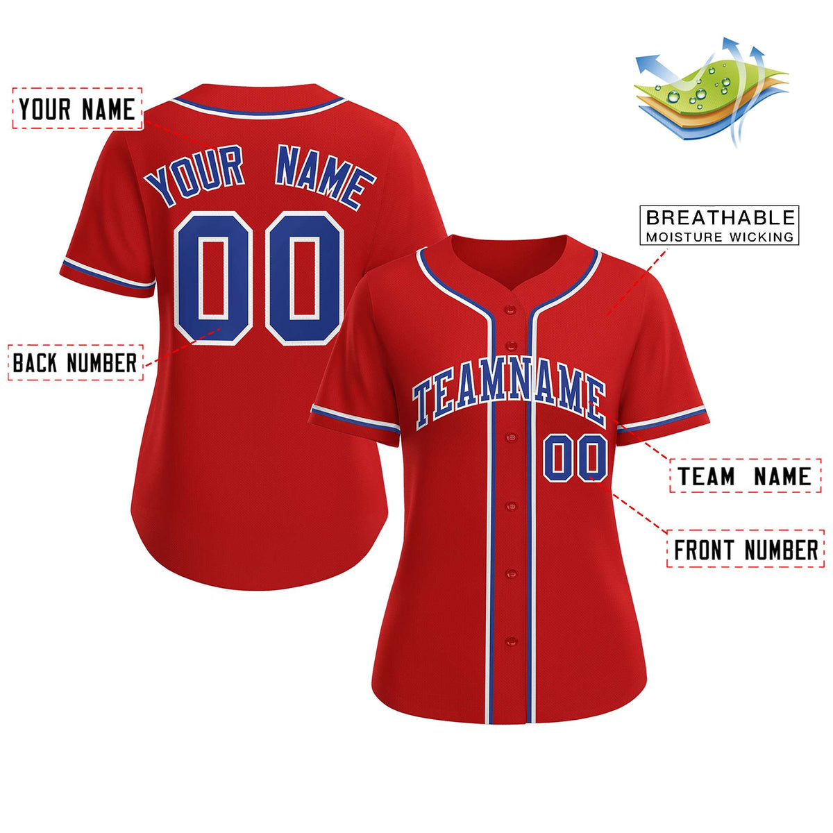 Custom Red Royal-White Classic Style Baseball Jersey For Women Limited