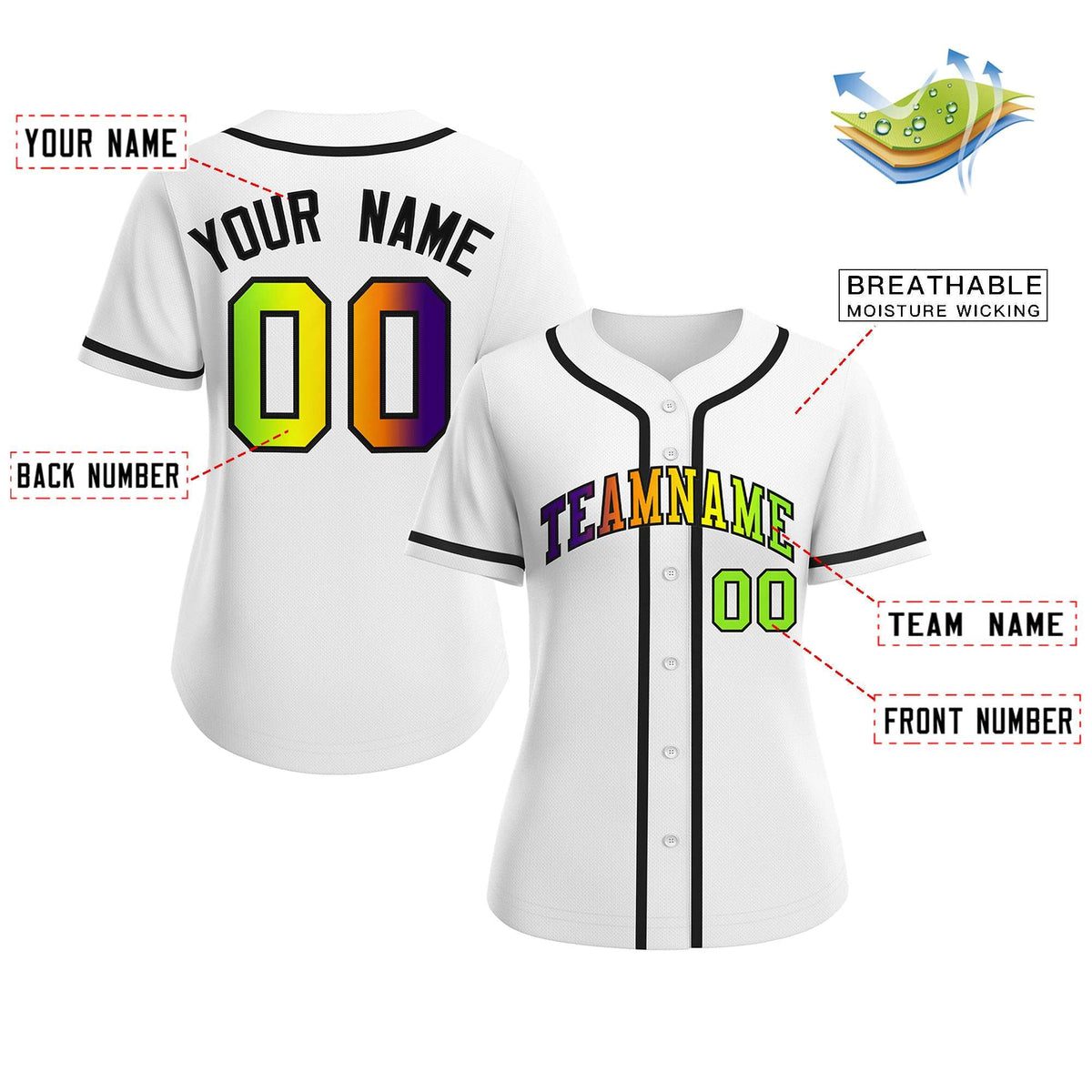 Custom White Purple-Black Gradient Fashion Baseball Jersey For Women Limited
