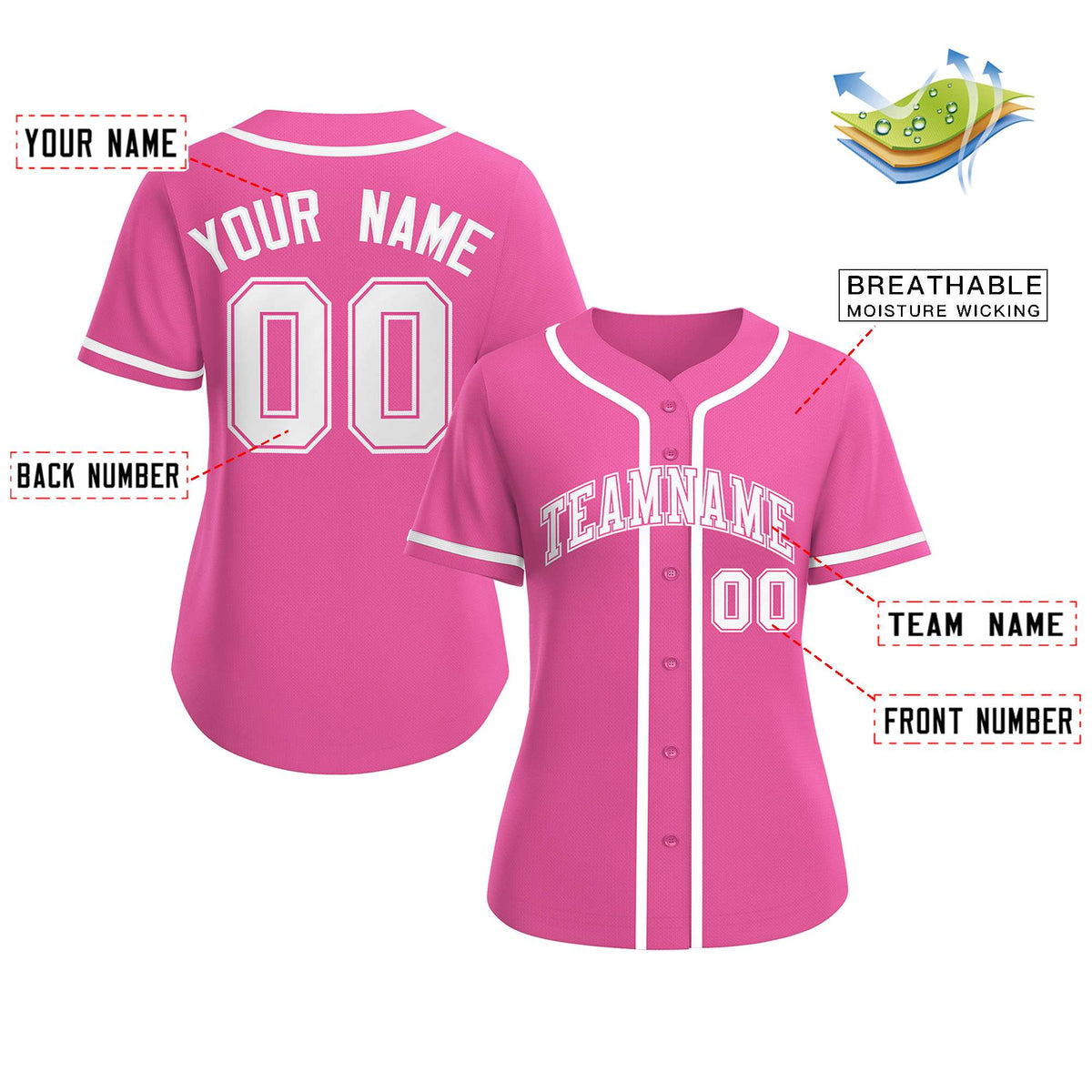Custom Pink White-Pink Classic Style Baseball Jersey For Women Limited