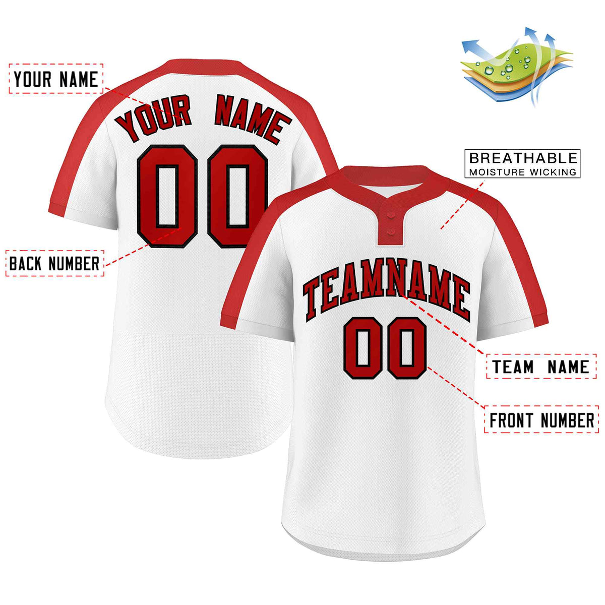 Custom White Red-Black Classic Style Authentic Two-Button Softball Jersey Limited