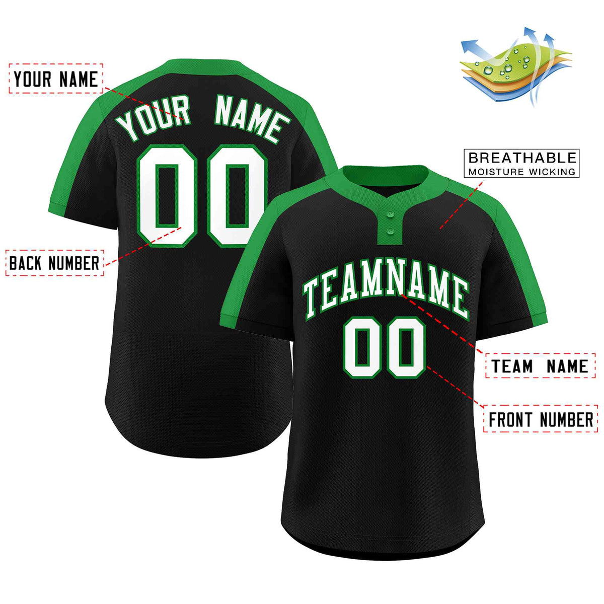 Custom Black White-Kelly Green Classic Style Authentic Two-Button Softball Jersey Limited