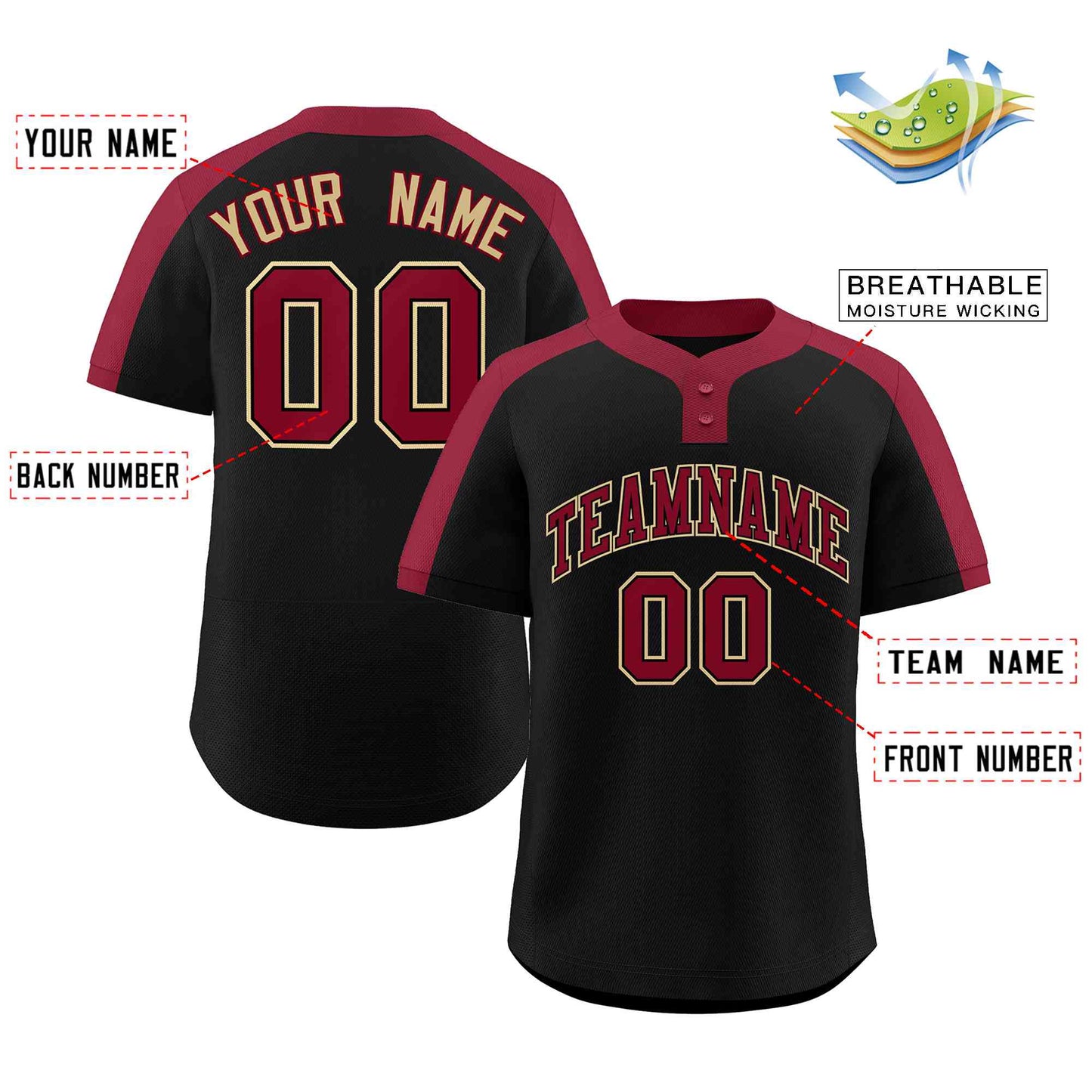 Custom Black Crimson-Black Classic Style Authentic Two-Button Softball Jersey Limited