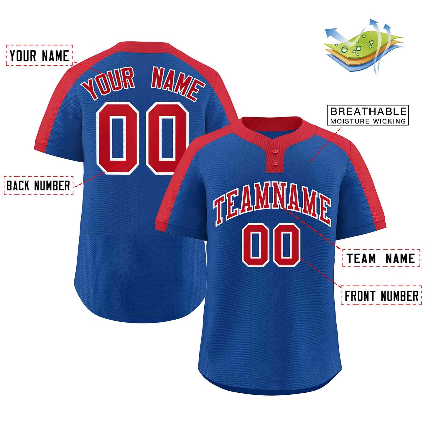 Custom Royal Red-White Classic Style Authentic Two-Button Softball Jersey Limited