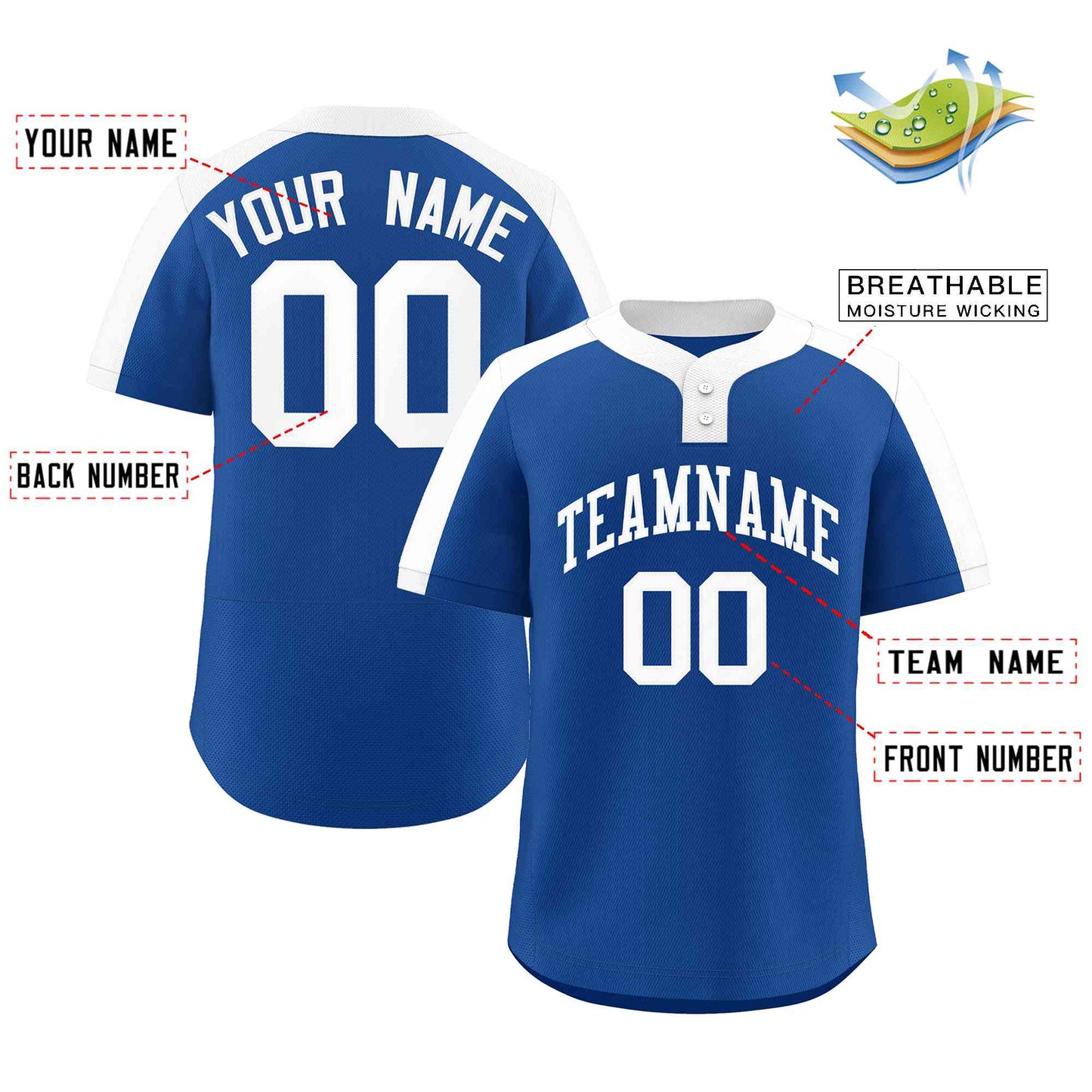Custom Royal White Classic Style Authentic Two-Button Softball Jersey Limited