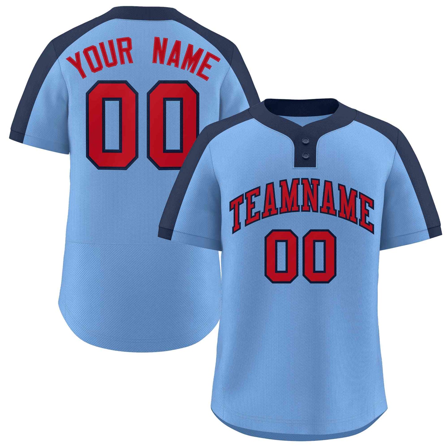 Custom Light Blue Red-Navy Classic Style Authentic Two-Button Softball Jersey