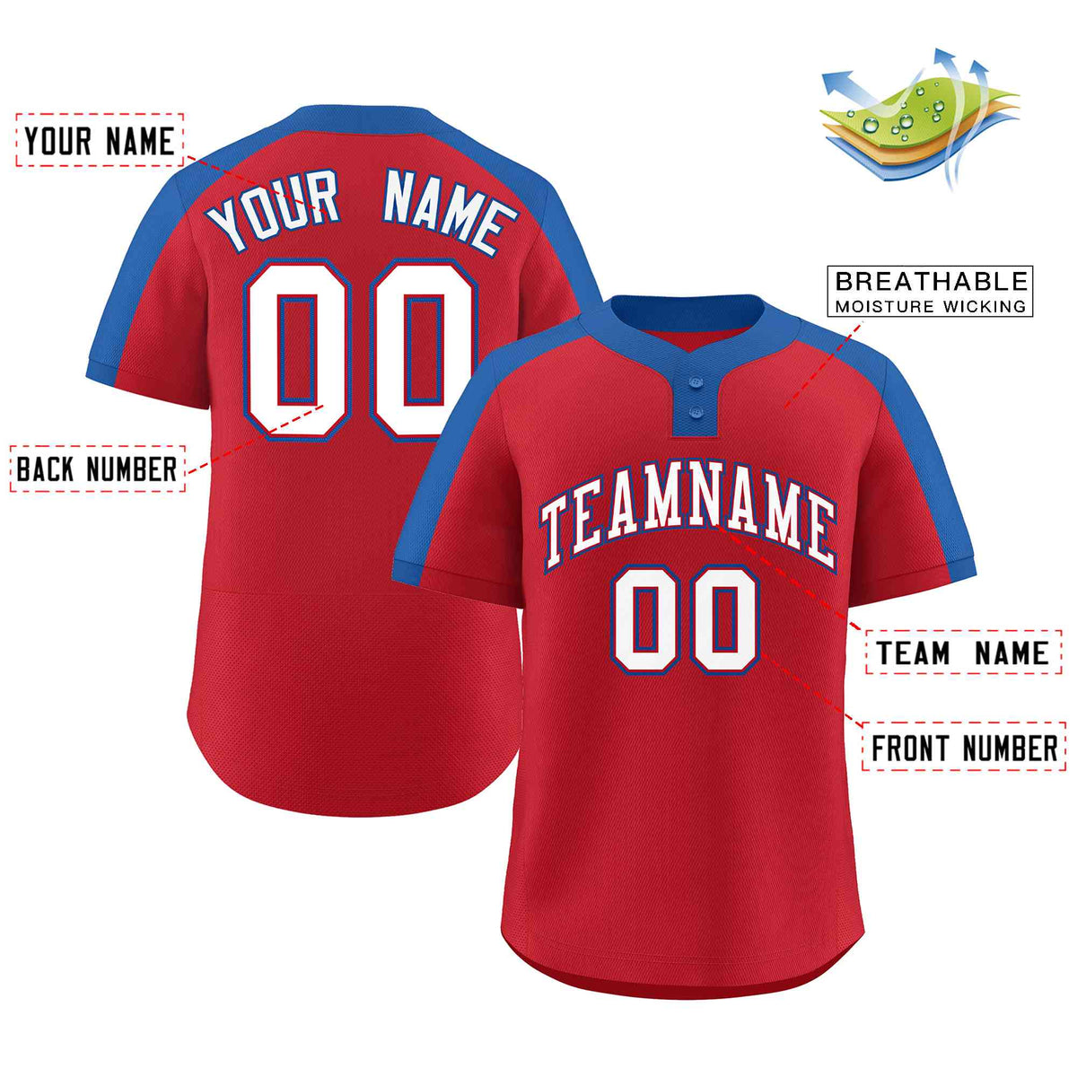 Custom Red White-Red Classic Style Authentic Two-Button Softball Jersey Limited