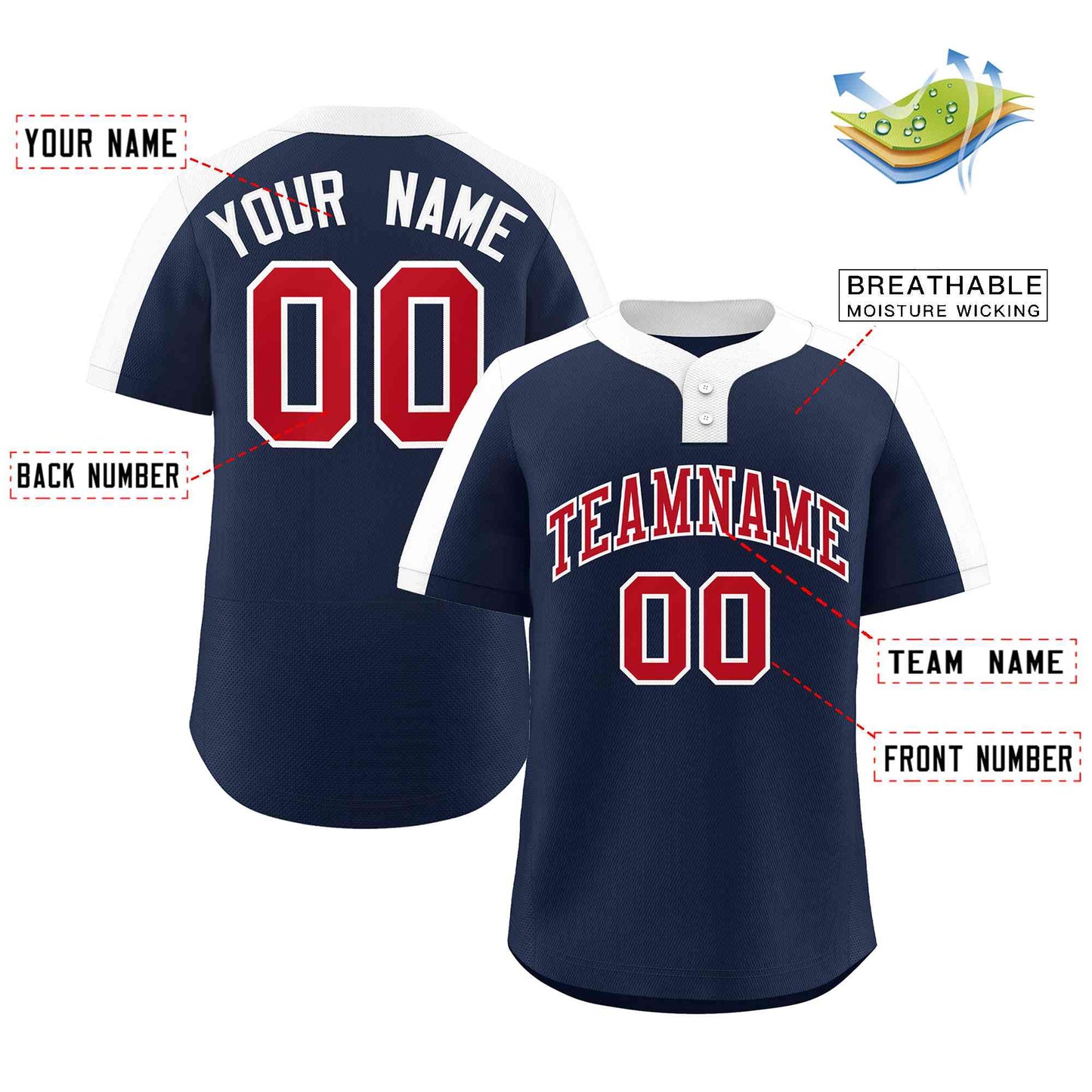 Custom Navy Red-White Classic Style Authentic Two-Button Softball Jersey Limited