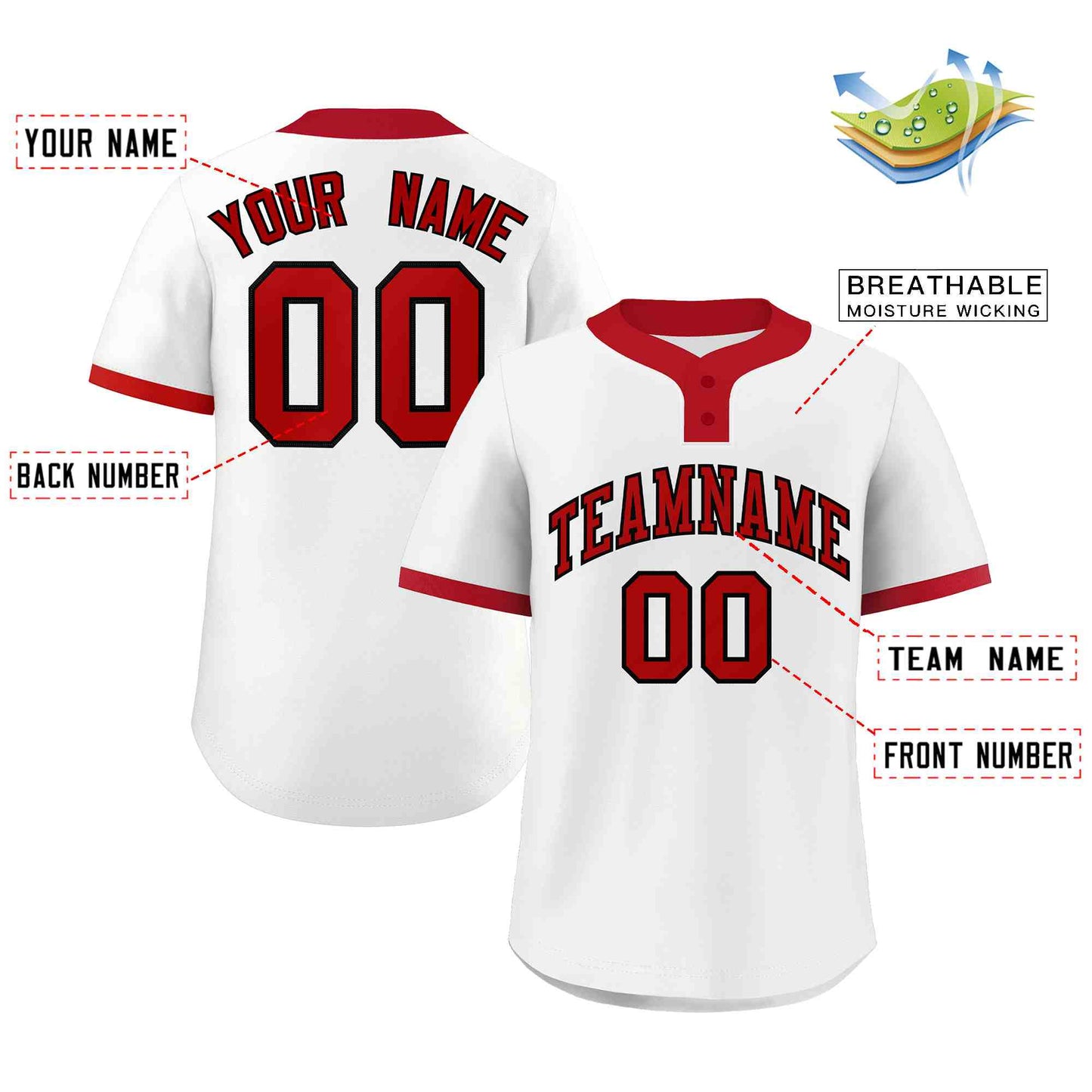 Custom White Red-Black Classic Style Authentic Two-Button Softball Jersey Limited