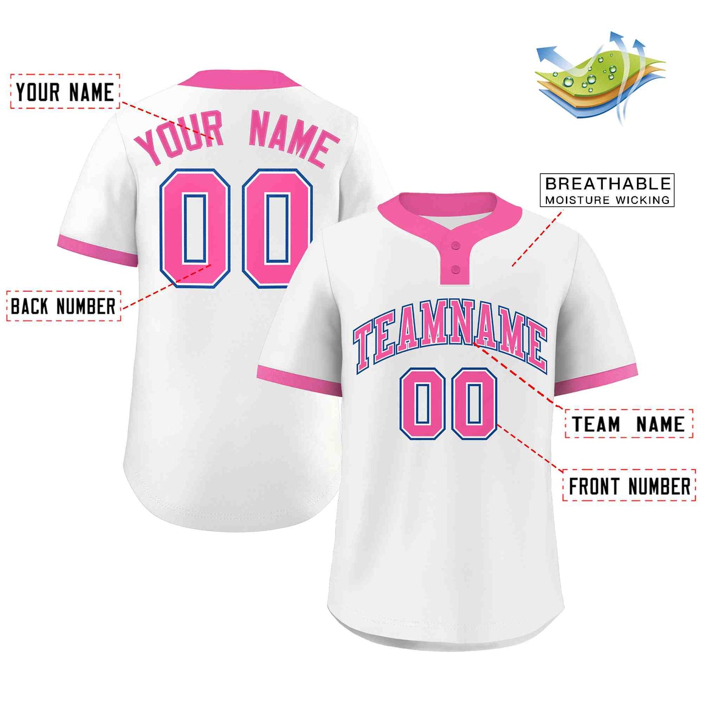 Custom White Pink-Royal Classic Style Authentic Two-Button Softball Jersey Limited