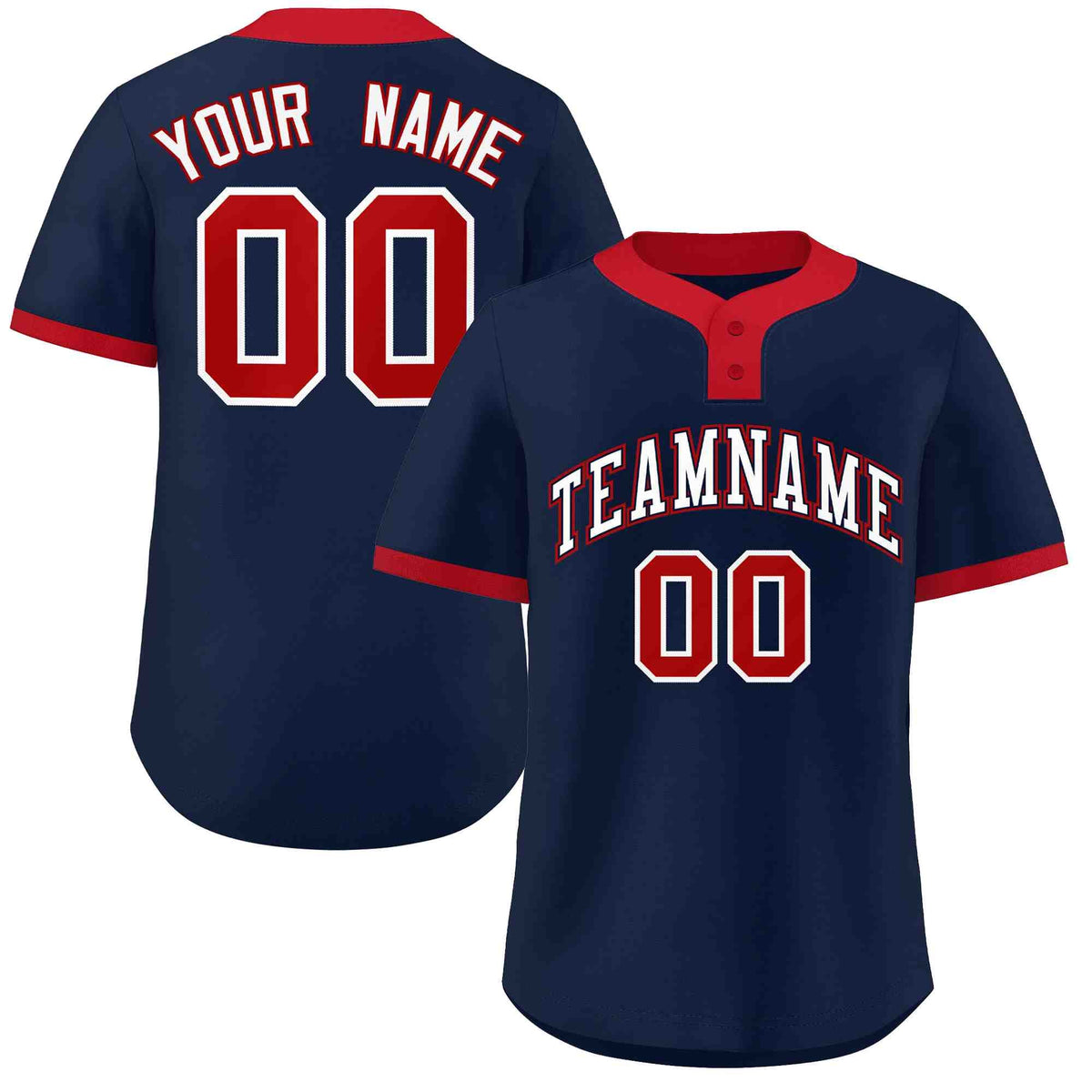 Custom Navy White-Red Classic Style Authentic Two-Button Softball Jersey