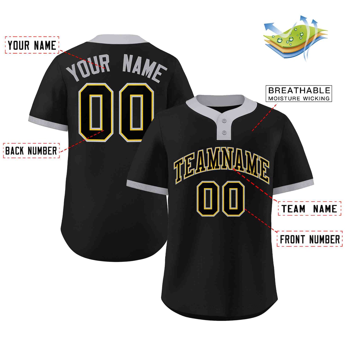 Custom Black Black-Gray Classic Style Authentic Two-Button Softball Jersey Limited