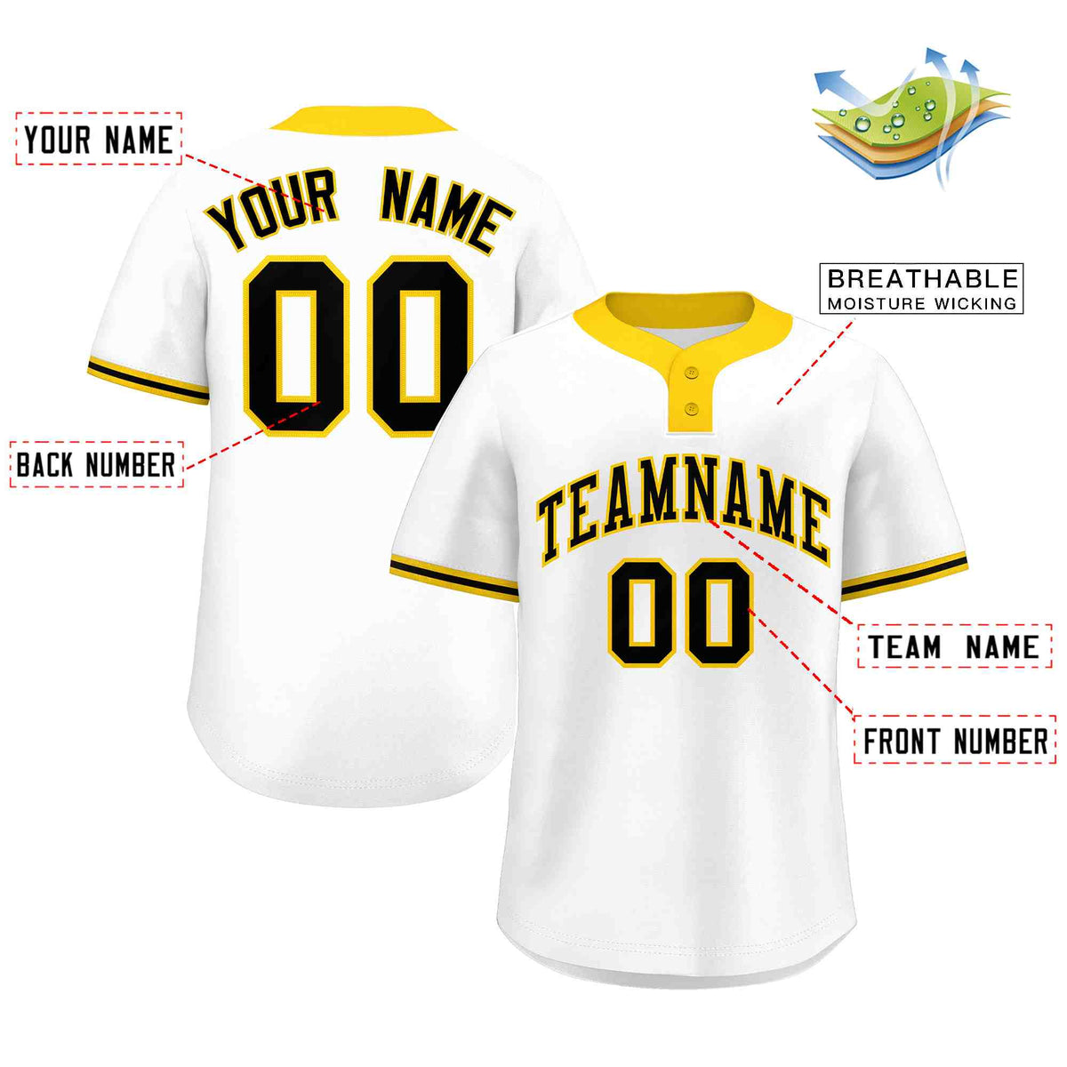Custom White Black-Gold Classic Style Authentic Two-Button Softball Jersey Limited
