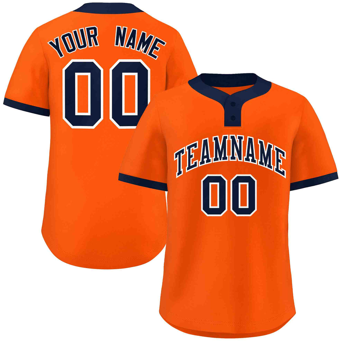 Custom Orange Navy-White Classic Style Authentic Two-Button Softball Jersey