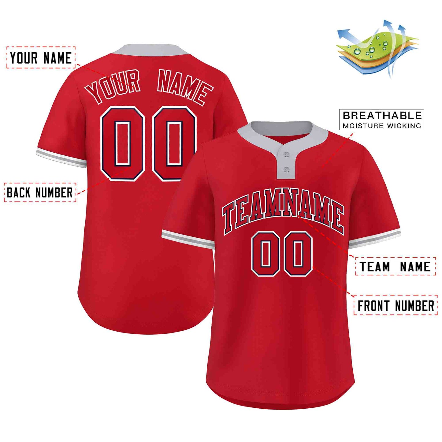 Custom Red Red-White Classic Style Authentic Two-Button Softball Jersey Limited