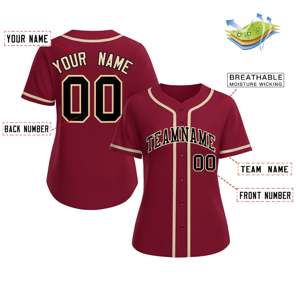 Custom Crimson Black-Khaki Classic Style Baseball Jersey For Women Limited