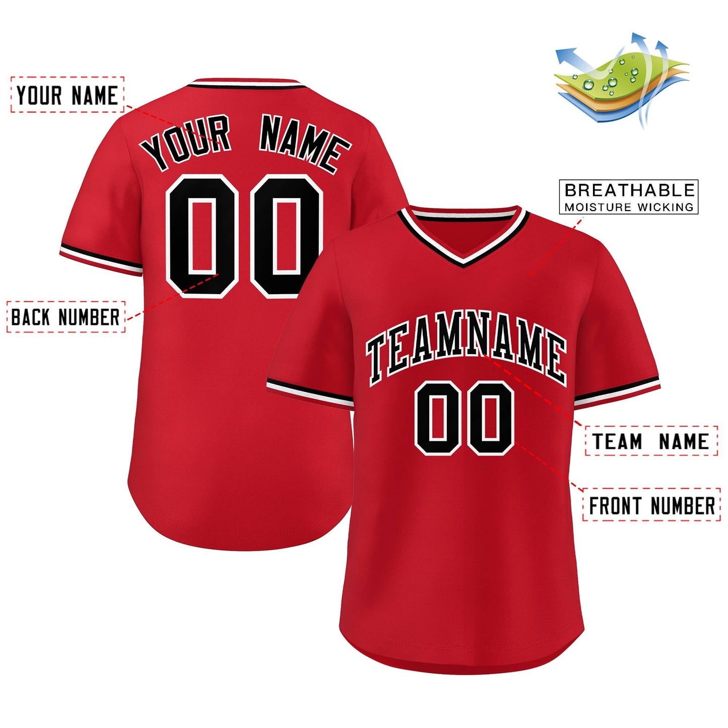 Custom Red Black-White Classic Style Authentic Pullover Baseball Jersey Limited