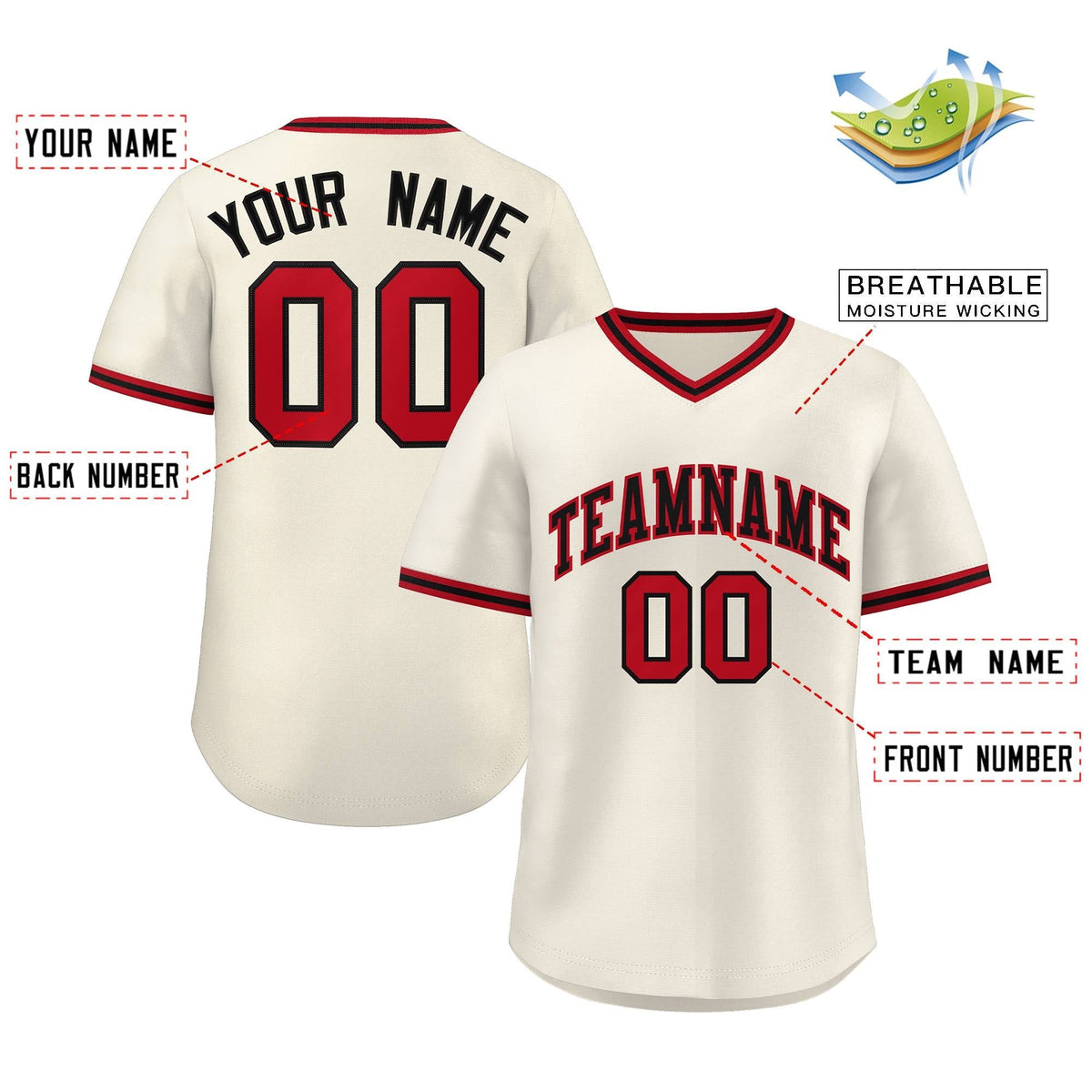 Custom Cream Red-Black Classic Style Authentic Pullover Baseball Jersey Limited