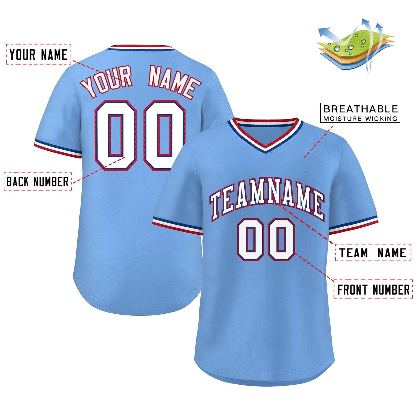 Custom Light Blue White Classic Style Authentic Pullover Baseball Jersey Limited