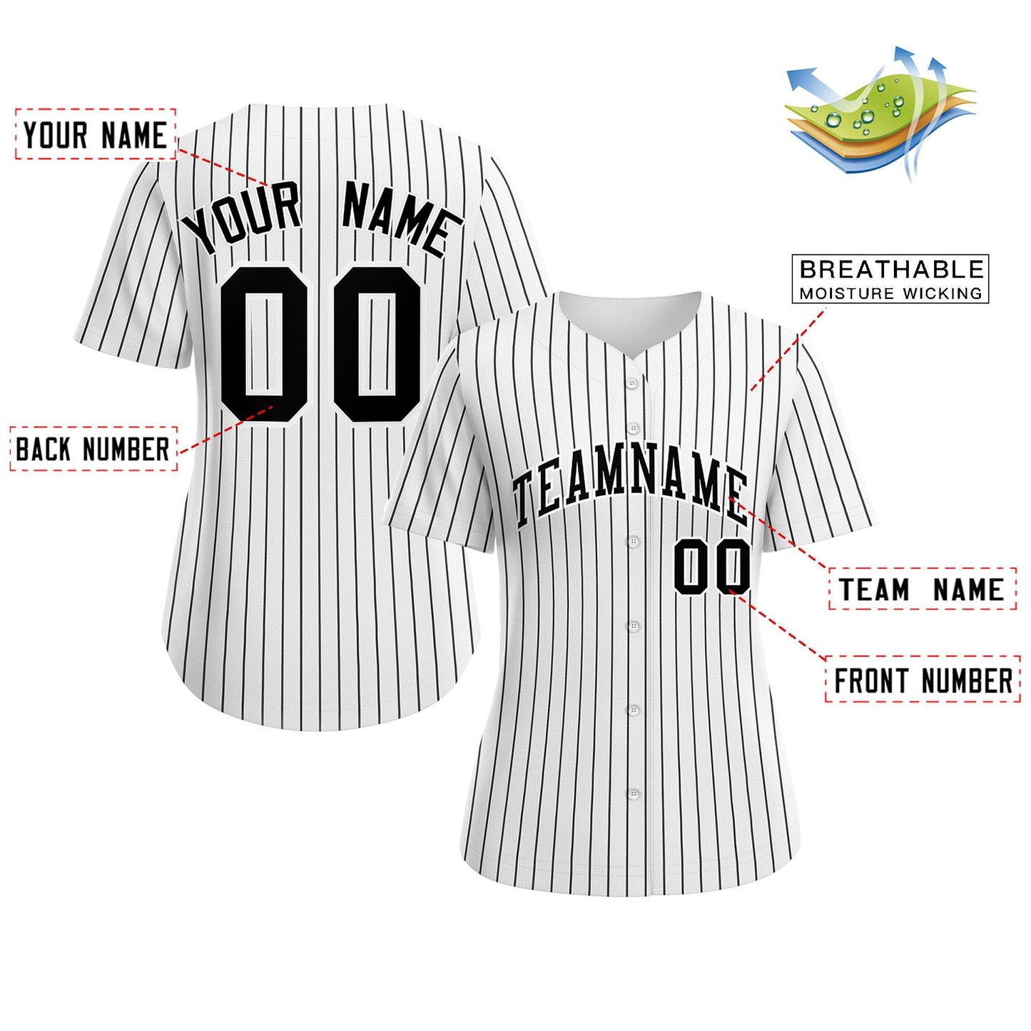 Custom White Black-White Stripe Fashion Baseball Jersey For Women Limited