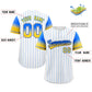 Custom White Blue Yellow-Navy Stripe Font Gradient Fashion Authentic Baseball Jersey Limited