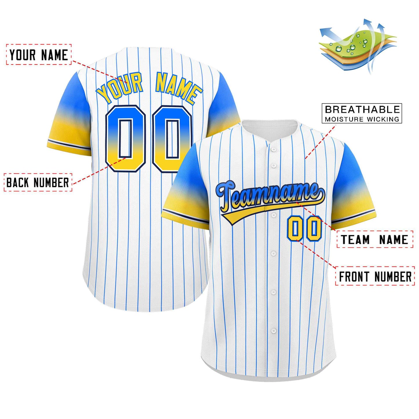 Custom White Blue Yellow-Navy Stripe Font Gradient Fashion Authentic Baseball Jersey Limited