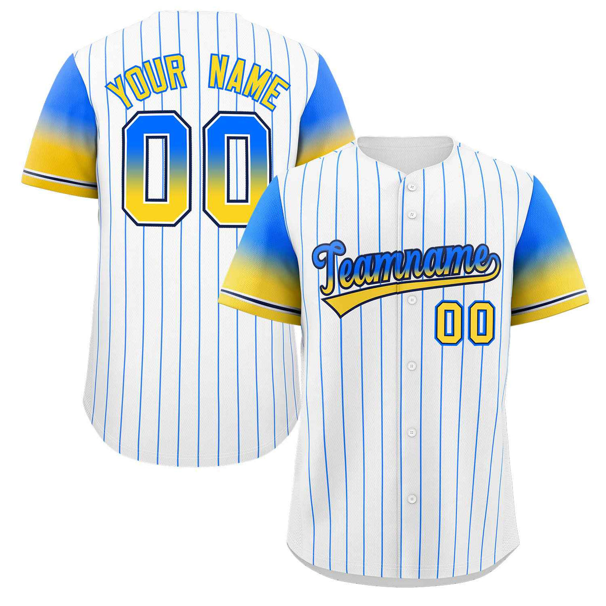 Custom White Blue Yellow-Navy Stripe Font Gradient Fashion Authentic Baseball Jersey Limited