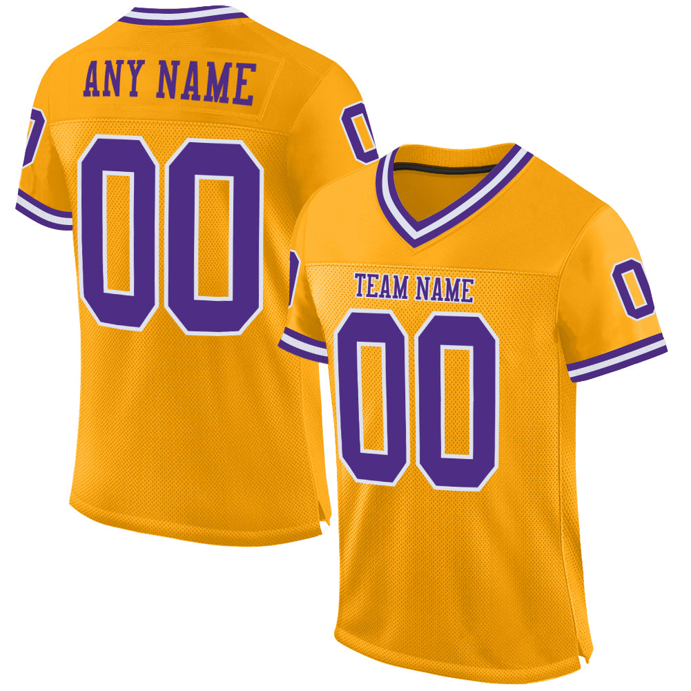 Custom Gold Purple-White Mesh Authentic Throwback Football Jersey Limited