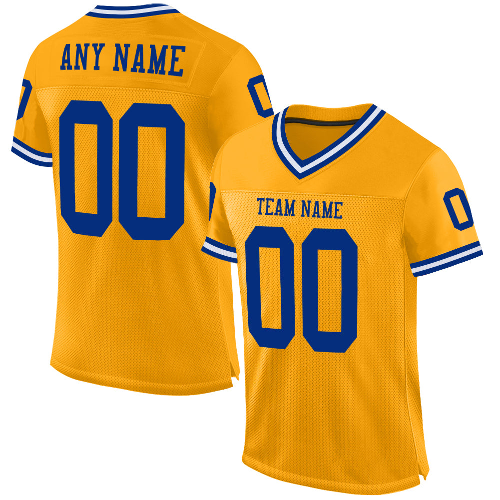Custom Gold Royal-White Mesh Authentic Throwback Football Jersey Limited