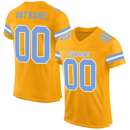 Custom Gold Light Blue-White Mesh Authentic Football Jersey Limited