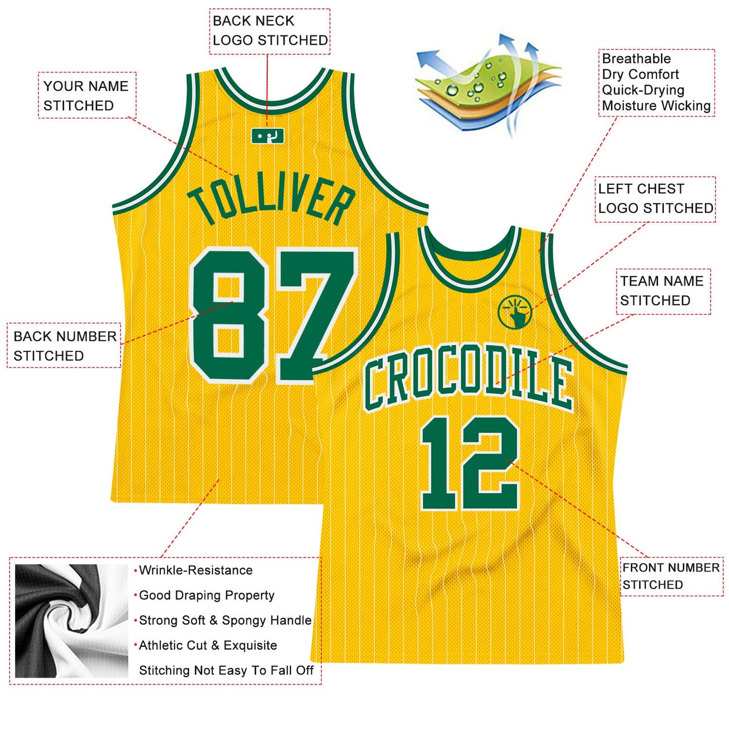 Custom Gold White Pinstripe Kelly Green Authentic Basketball Jersey Limited