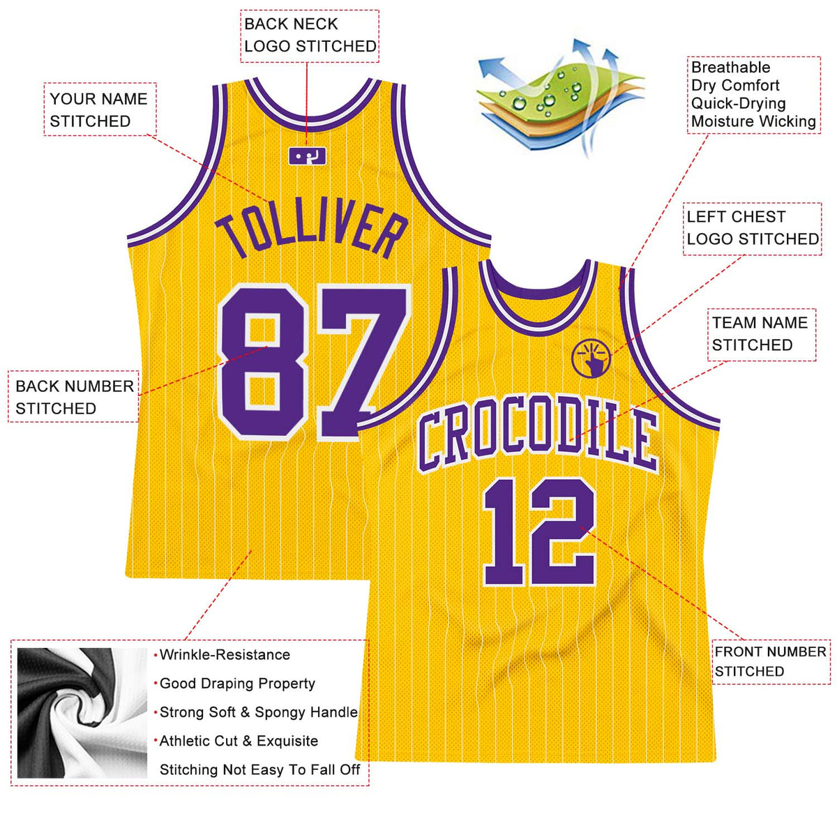 Custom Gold White Pinstripe Purple Authentic Basketball Jersey Limited