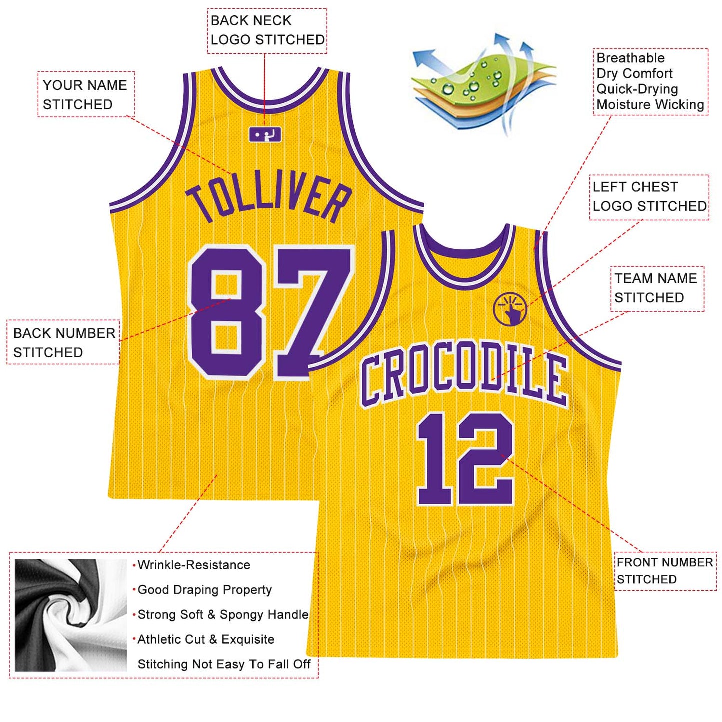 Custom Gold White Pinstripe Purple Authentic Basketball Jersey Limited