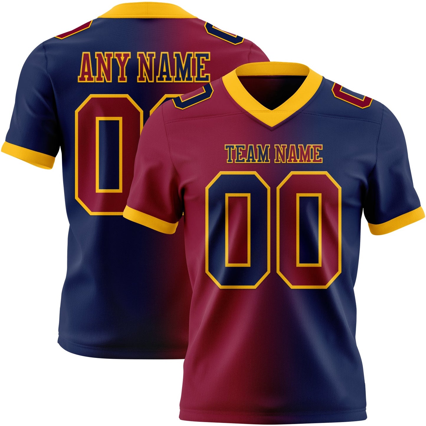 Custom Navy Maroon-Gold Authentic Gradient Fashion Football Jersey