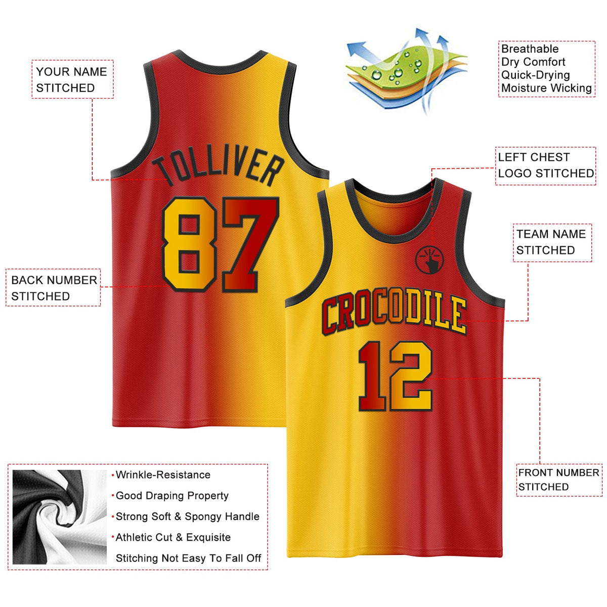 Custom Red Yellow-Black Authentic Gradient Fashion Basketball Jersey Limited