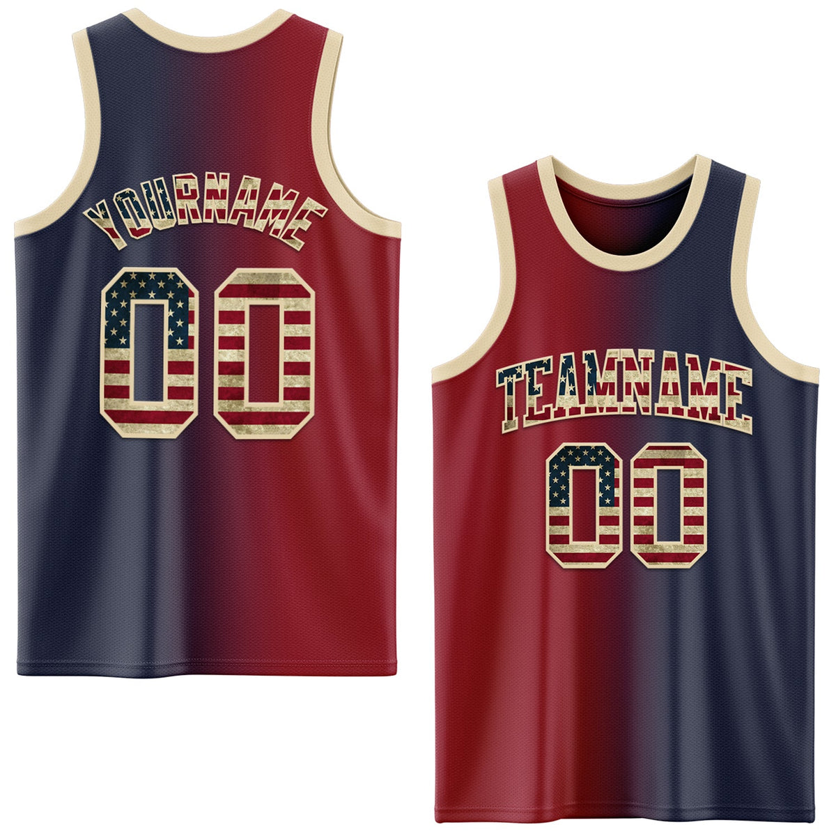 Custom Navy Vintage Usa Flag Maroon-Cream Authentic Gradient Fashion Basketball Jersey