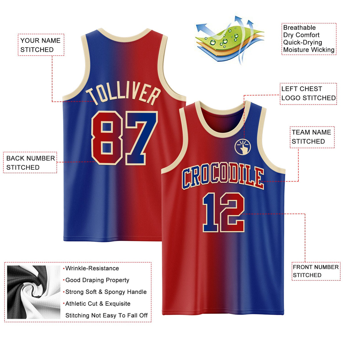 Custom Royal Red-Cream Authentic Gradient Fashion Basketball Jersey Limited