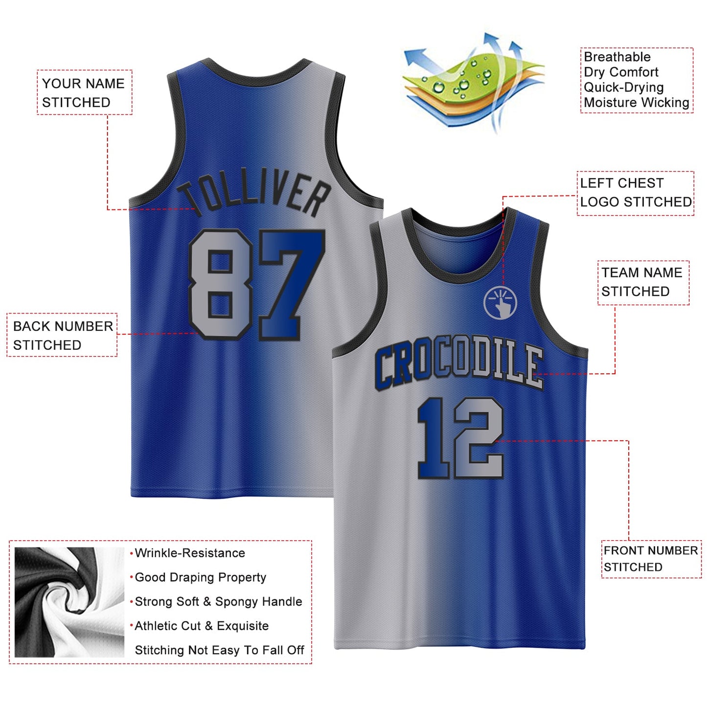 Custom Royal Gray-Black Authentic Gradient Fashion Basketball Jersey Limited