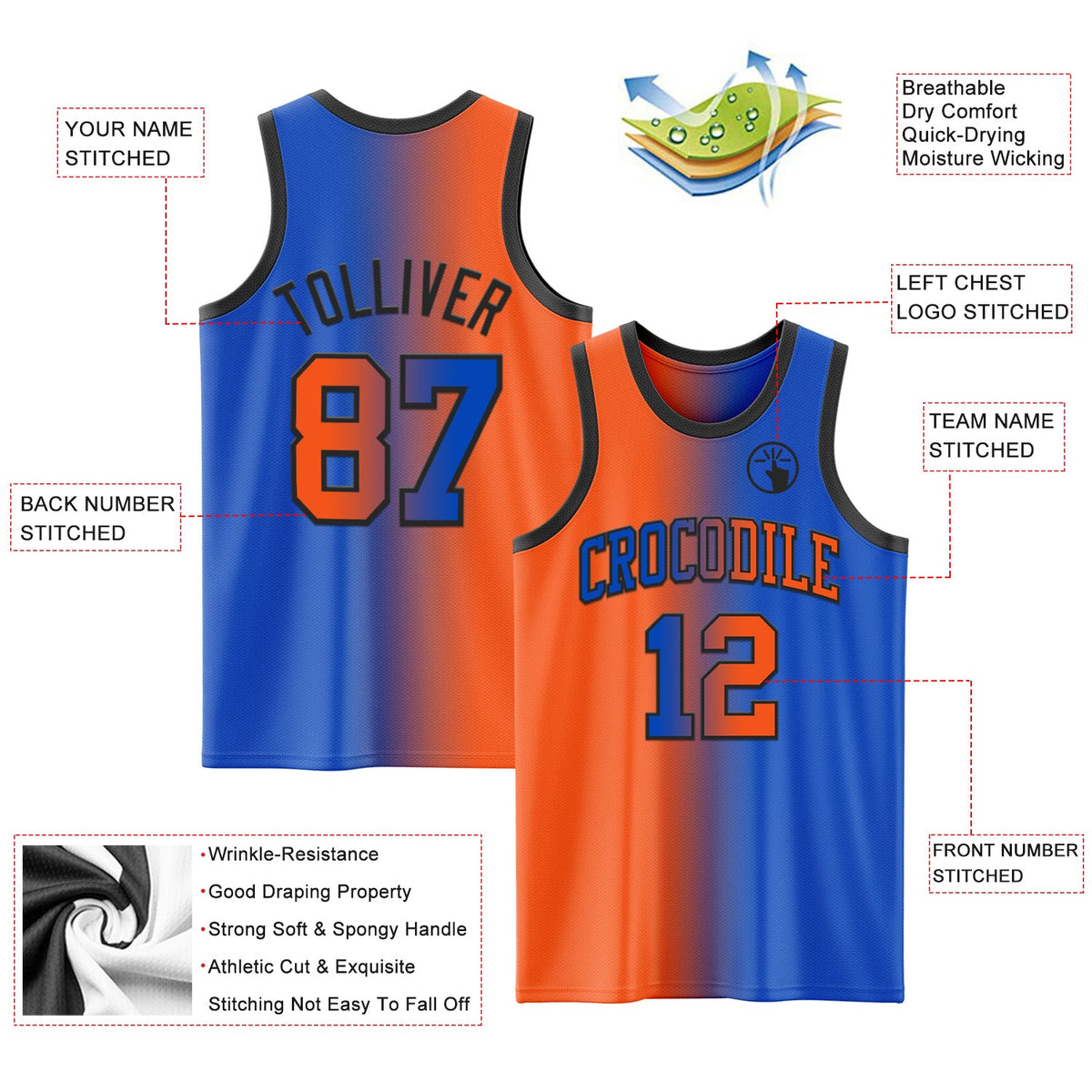 Custom Thunder Blue Orange-Black Authentic Gradient Fashion Basketball Jersey Limited