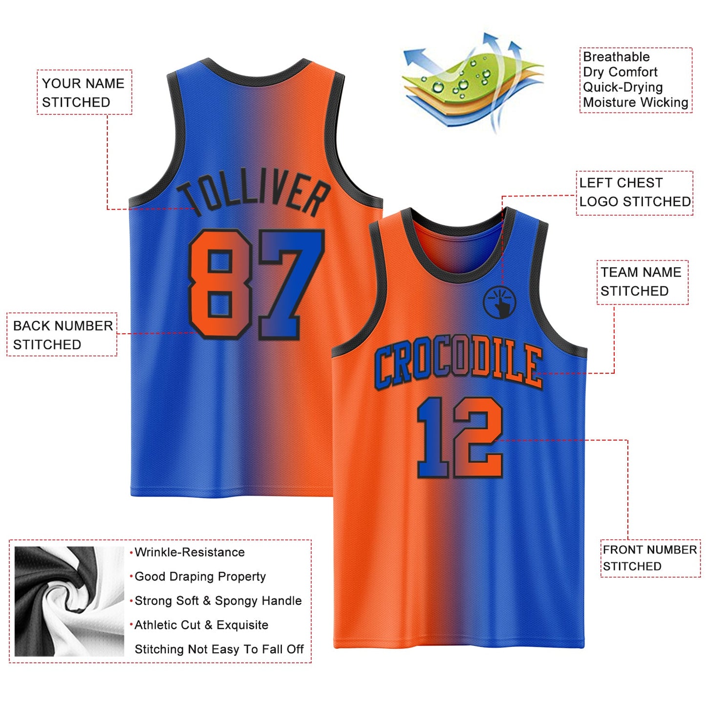 Custom Thunder Blue Orange-Black Authentic Gradient Fashion Basketball Jersey Limited