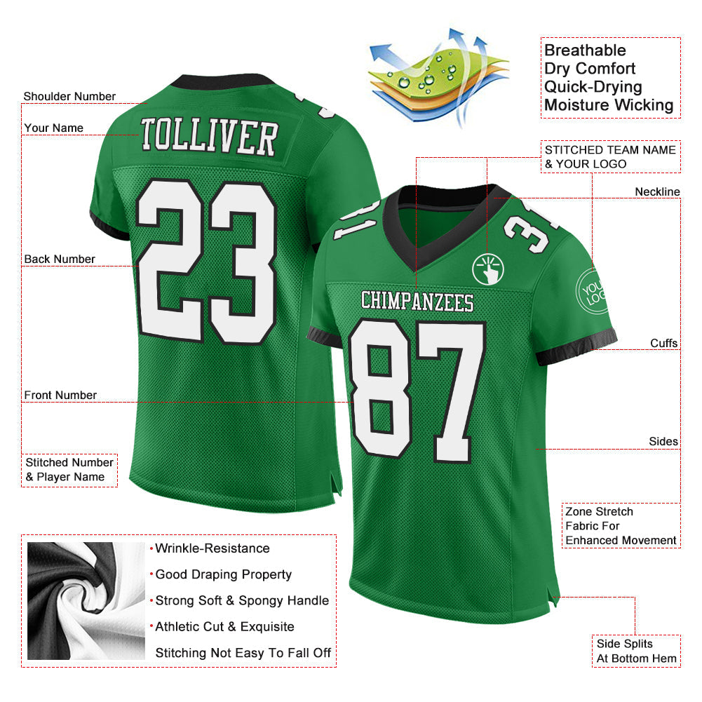 Custom Grass Green White-Black Mesh Authentic Football Jersey Limited