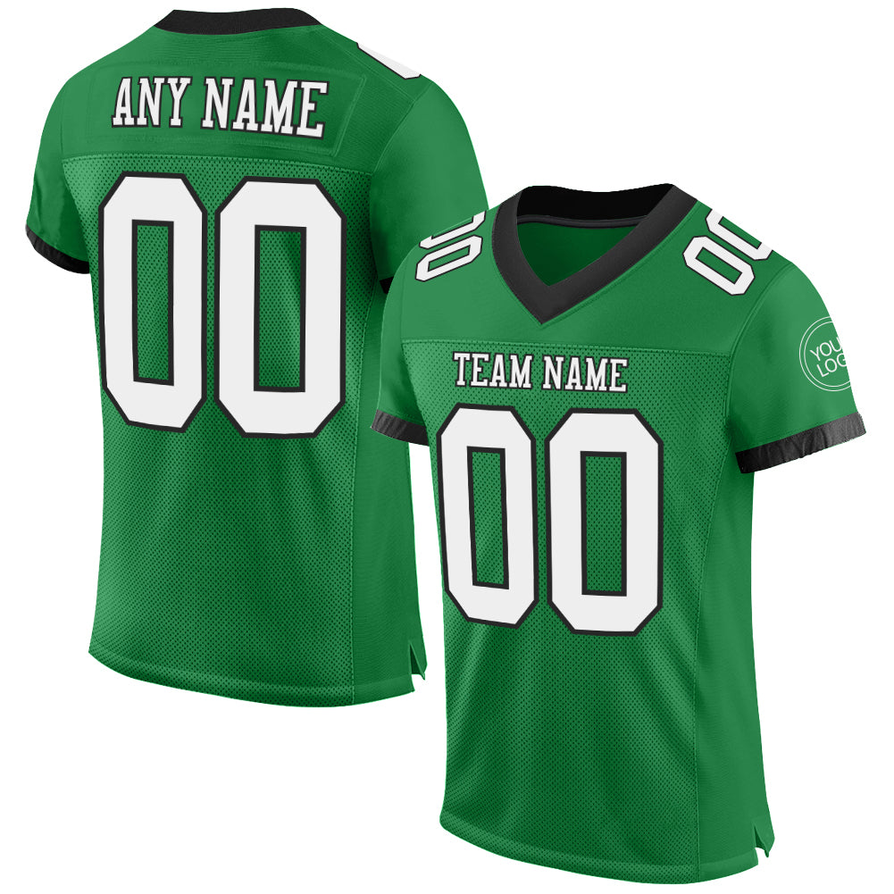 Custom Grass Green White-Black Mesh Authentic Football Jersey Limited